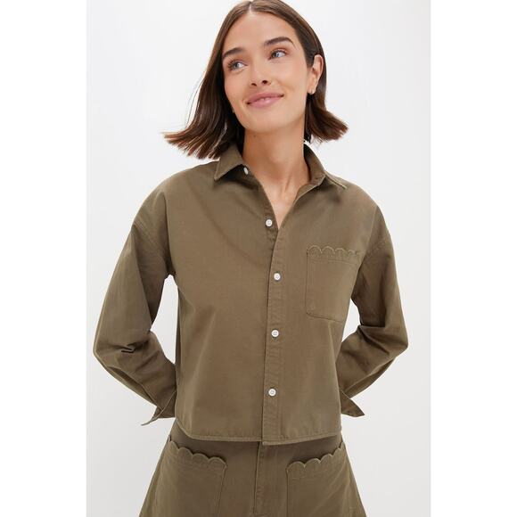 TUCKERNUCK Army Green Chino Cropped Jasper Button Down NWT M - Picture 1 of 6